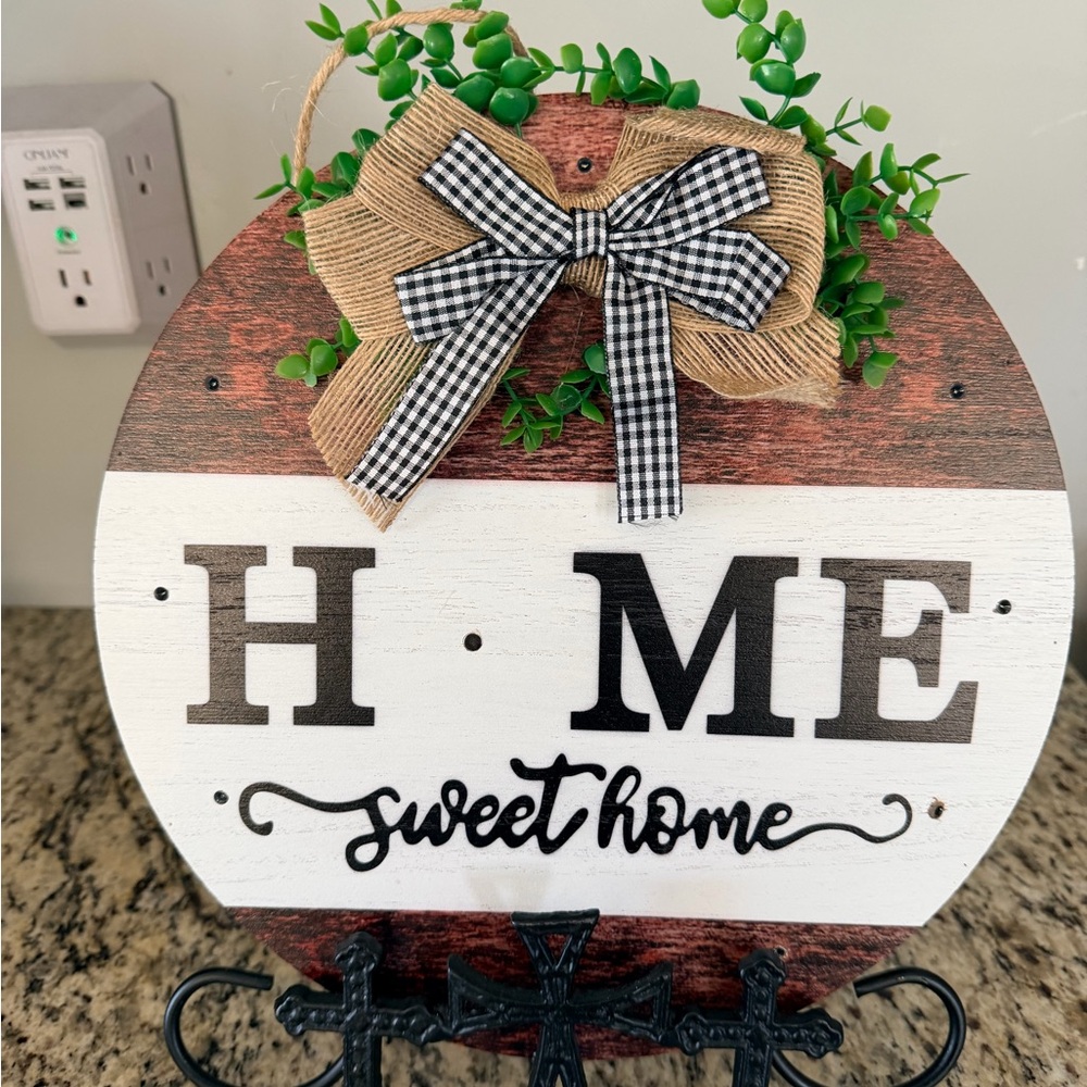 Home Sweet Home Round Wooden Sign with Bow